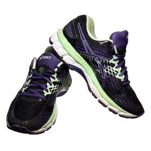 Asics Running Shoes Gel Nimbus 18  Womens 6.5 Black Purple Green T557N